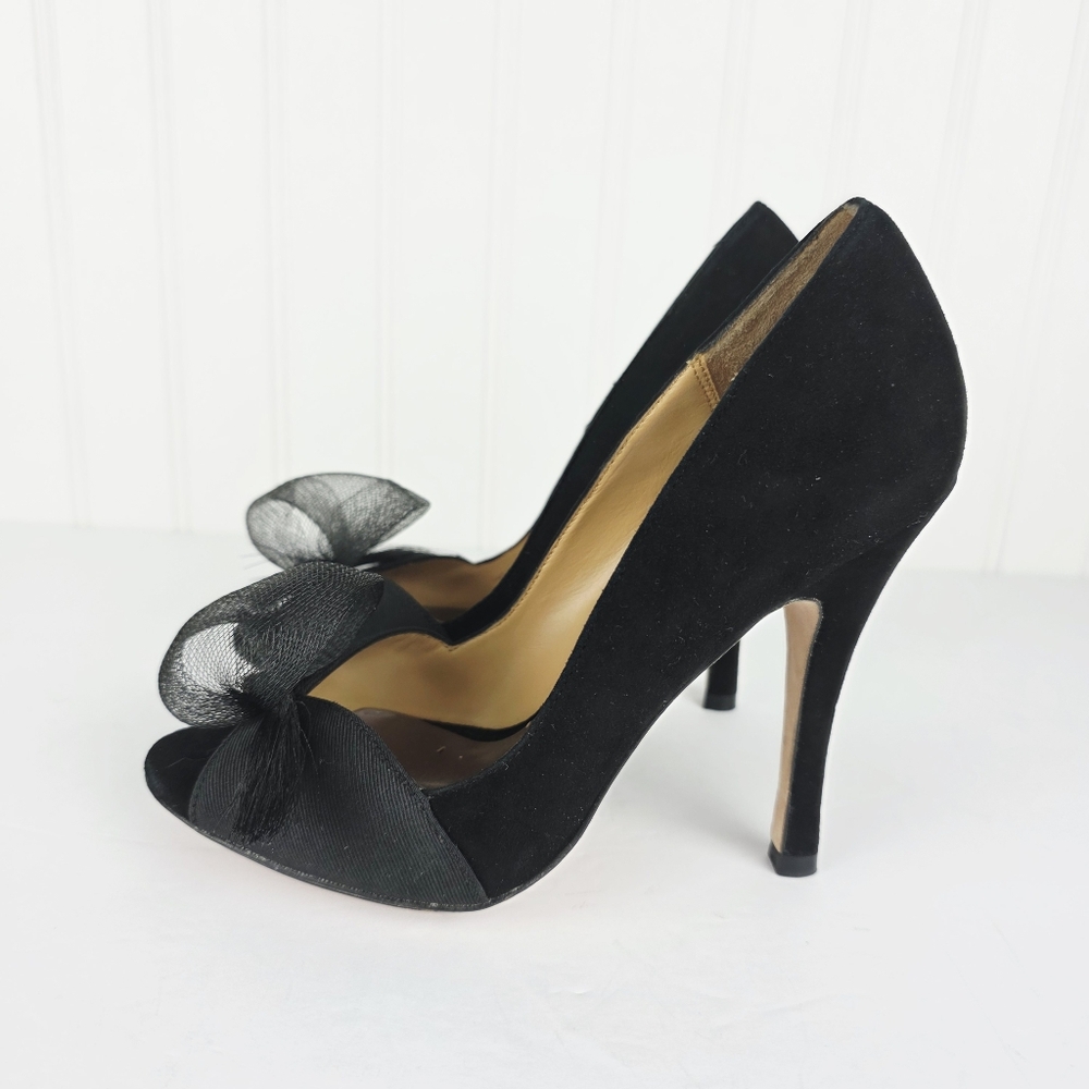 Badgley Mischka Open Toe Pump Black 4.5'' Heel Size 6 - Picture 2 of 10